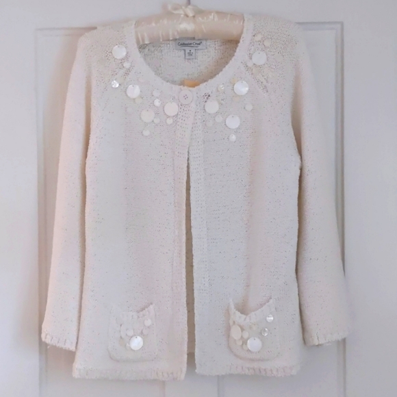 Coldwater Creek Sweaters - White Sweater with Beaded Neckline & Pockets (NWOT)